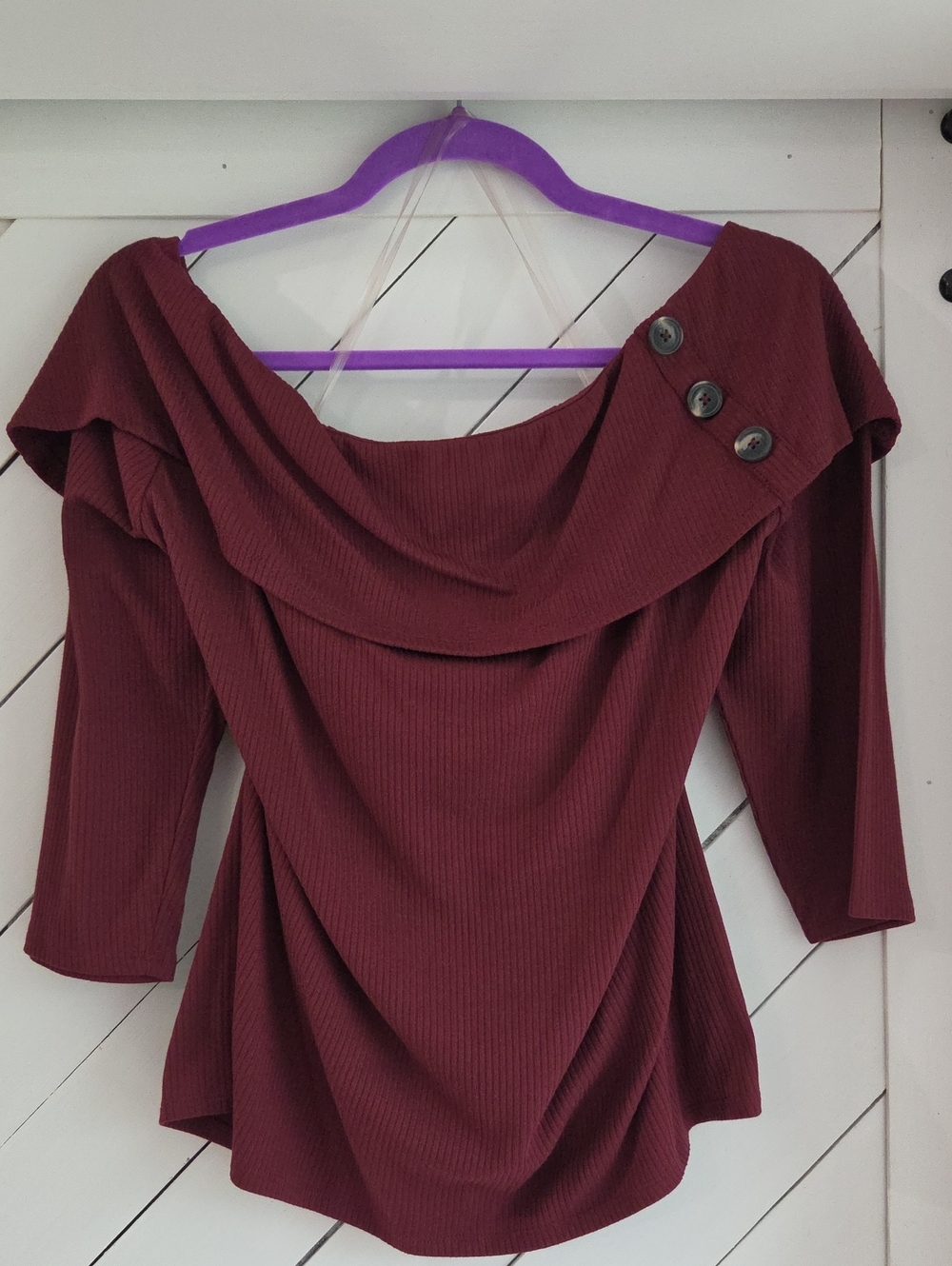 Lane Bryant Ribbed Fold-Over Top in Burgundy